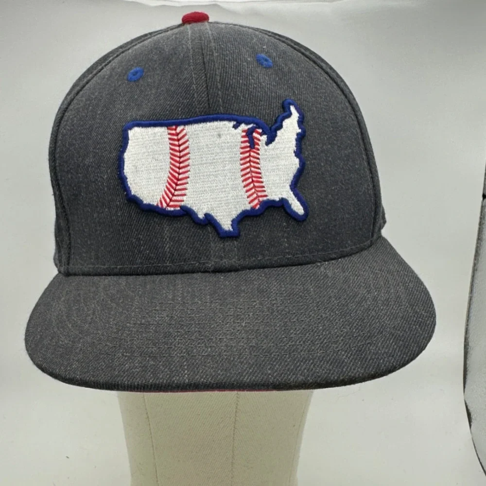 Baseballism Snapback Hat USA Baseball Flag Patch Gray‎ Red Adjustable Cap